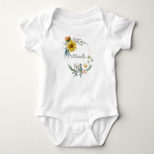 Personalized Custom Name Monogram Floral Wreath Baby Bodysuit