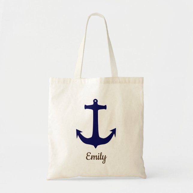 Personalized Custom Name Navy Anchor Tote Bag (Front)
