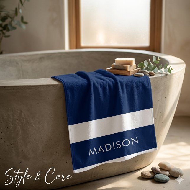 Personalized Custom Name Navy Stylish Bath Towel (Personalized Custom Name Navy Stylish Bath Towel)