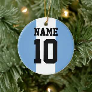 Personalized custom name & number Argentina Flag Ceramic Ornament