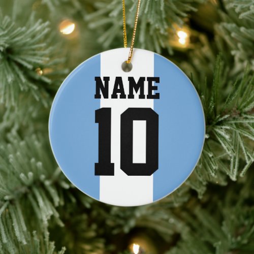 Personalized custom name &amp; number Argentina Flag Ceramic Ornament