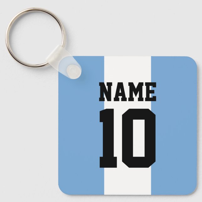 Personalized custom name & number Argentina Flag Keychain (Front)