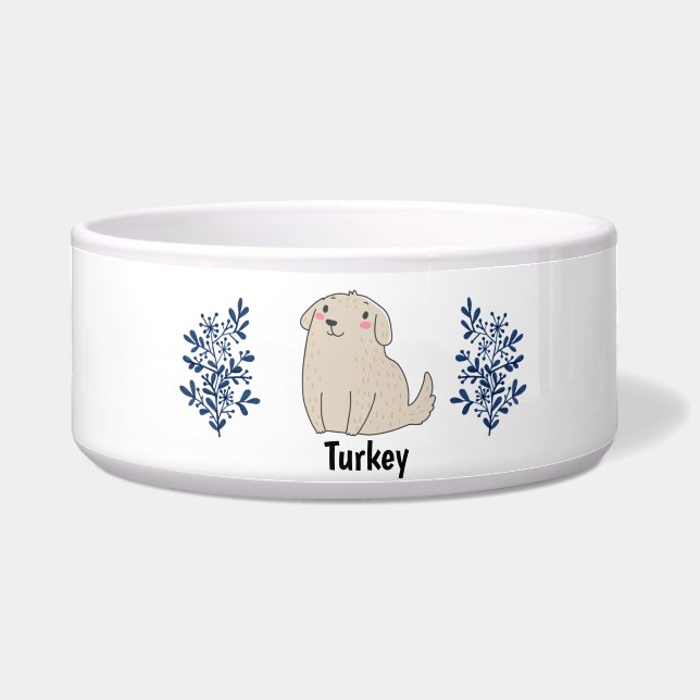 Personalized Custom Name Pet Portrait Food Bowl (Front)