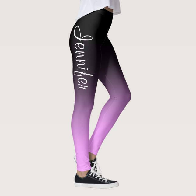 Personalized Custom Name Pink Black Ombre Chic Leggings (Right)