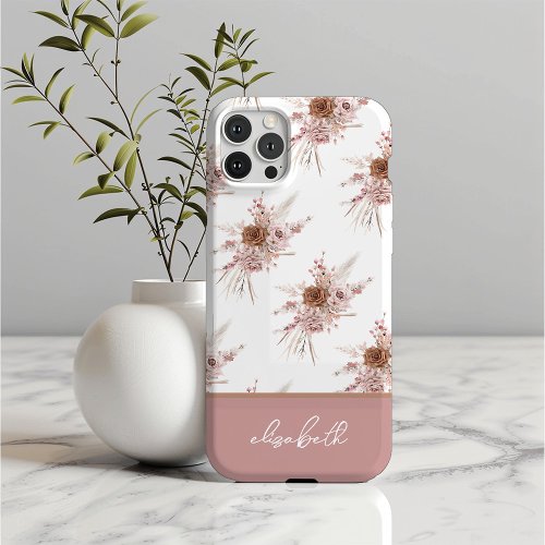 Personalized Custom Name Pink Floral iPhone 15 Pro Case