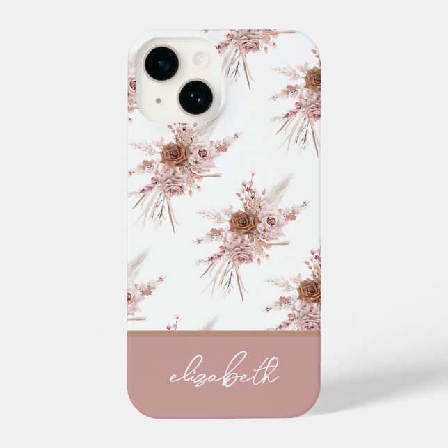 Personalized Custom Name Pink Floral iPhone Case (Back)