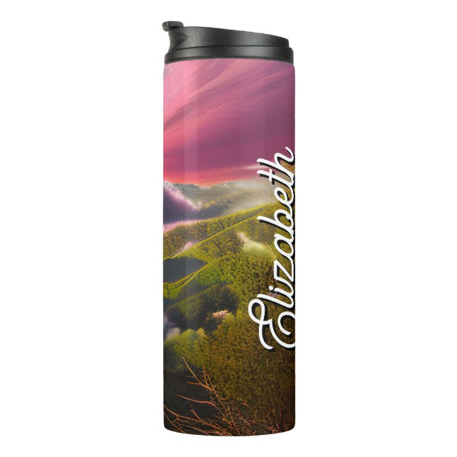 Personalized Custom Name Pink Luminous Sunrise Thermal Tumbler (Rotated Right)