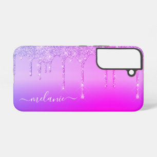 Personalized Custom Name Purple Pink Neon Glitter Samsung Galaxy S22 Case