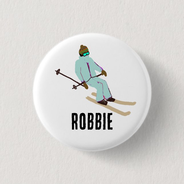  Personalized Custom Name Retro Ski Opening Skier  Button (Front)