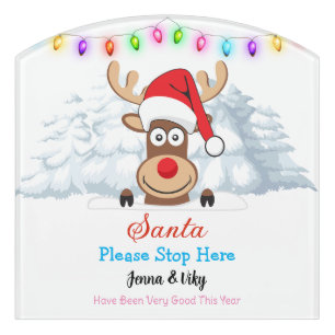 Personalized Custom Name - Santa Please Stop Here Door Sign