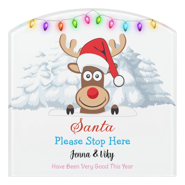 Personalized Custom Name - Santa Please Stop Here Door Sign (Contour Front)