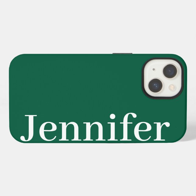 Personalized Custom Name Simple Elegant Dark Green iPhone Case (Back Horizontal)