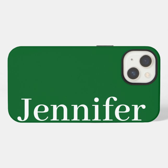 Personalized Custom Name Simple Elegant Dark Green iPhone Case (Back Horizontal)