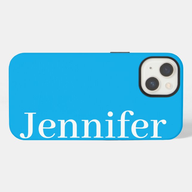 Personalized Custom Name Simple Elegant Ocean Blue iPhone Case (Back Horizontal)