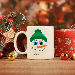 Personalized Custom Name Snowman Green Hat Coffee Mug