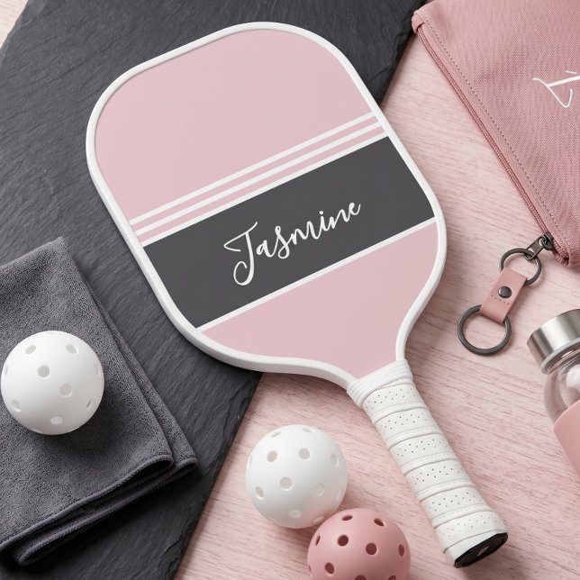 Personalized Custom Name Soft Pink Gray Carbon Fiber Pickleball Paddle (Creator Uploaded)