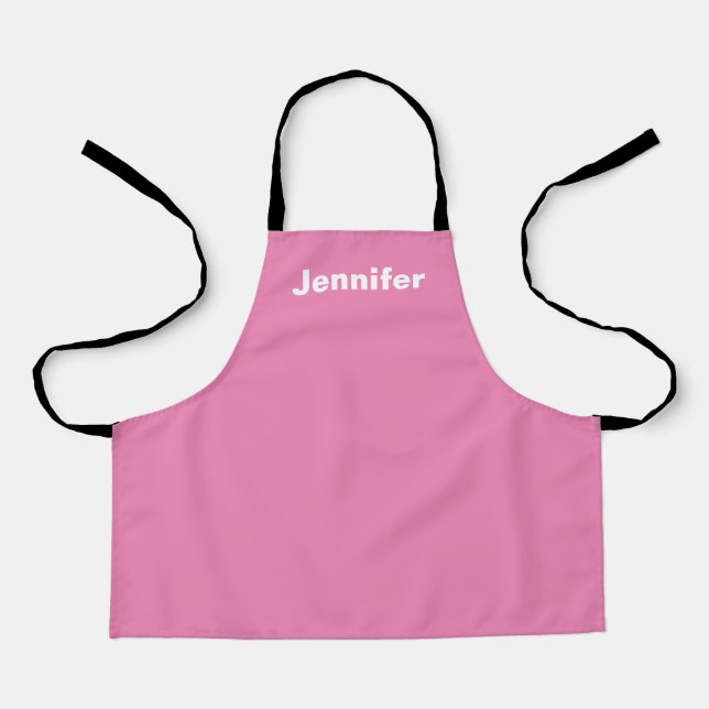 Personalized Custom Name Solid Color Pink Apron (Front)