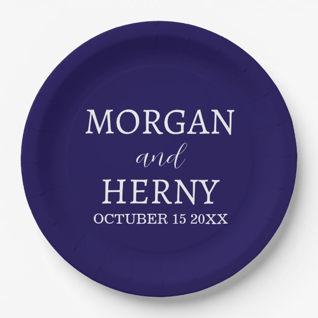 Personalized Custom Name Stylish Minimal Wedding  Paper Plates (Front)