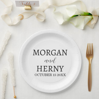 Personalized Custom Name Stylish Minimal Wedding Paper Plates