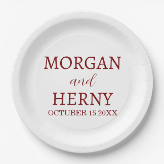 Personalized Custom Name Stylish Minimal Wedding Paper Plates