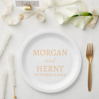 Personalized Custom Name Stylish Minimal Wedding Paper Plates