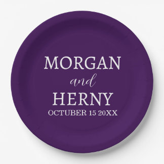 Personalized Custom Name Stylish Minimal Wedding Paper Plates