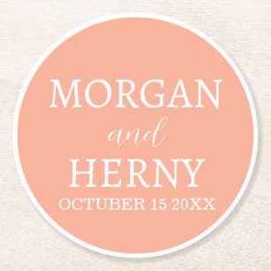 Personalized Custom Name Stylish Minimal Wedding Round Paper Coaster