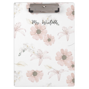 Personalized Custom Name Teacher Pink flowers Clipboard