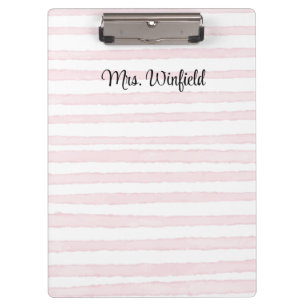 Personalized Custom Name Teacher Pink Lines Clipboard