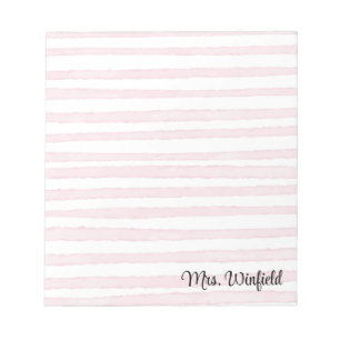 Personalized Custom Name Teacher Pink Lines Notepad