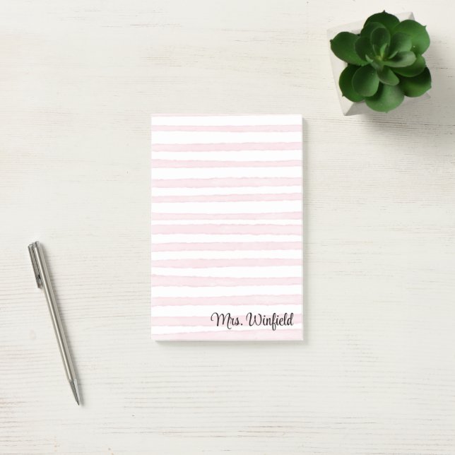 Personalized Custom Name Teacher Pink Lines Post-it Notes (Office)