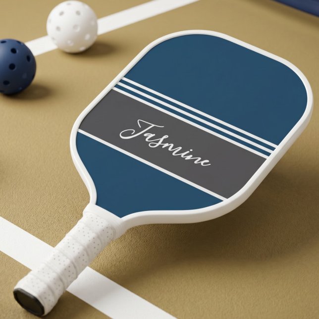 Personalized Custom Name Teal Blue Gray Carbon Fiber Pickleball Paddle (Creator Uploaded)