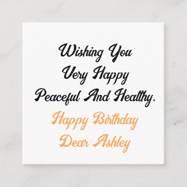 Personalized Custom Name Text Photo Happy Birthday Enclosure Card (Front)