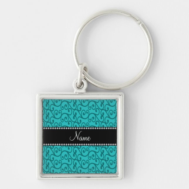 Personalized custom name turquoise swirls keychain (Front)