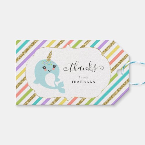 Personalized Custom Narwhal Rainbow Glitter Favor Gift Tags
