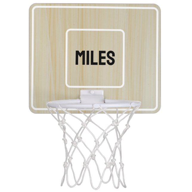 Personalized Custom Natural Wood White Rim Wooden  Mini Basketball Hoop (Front)