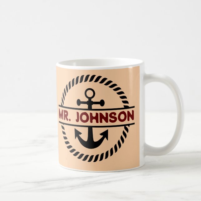 Personalized custom navy blue anchor captain gift coffee mug (Right)