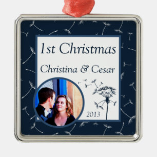 Personalized Custom Navy Blue Dandelion Flower wee Metal Ornament
