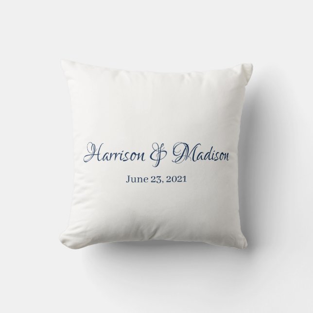 Personalized Custom navy couple Name Date Wedding  Throw Pillow (Front)