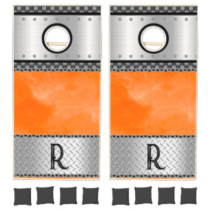 Personalized Custom Orange & Black Metallic Biker Cornhole Set