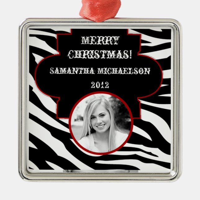 Personalized Custom Ornament Black and White Zebra (Front)