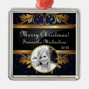 Personalized Custom Ornament Blue Glitter Sequin