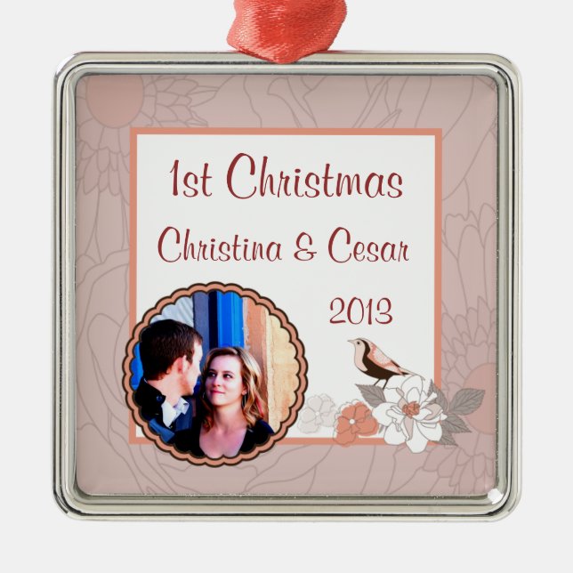 Personalized Custom Ornament Pink/Brown Floral Lov (Front)