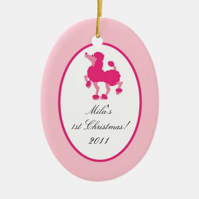 Personalized Custom Ornament Pink Poodle Paris (Front)