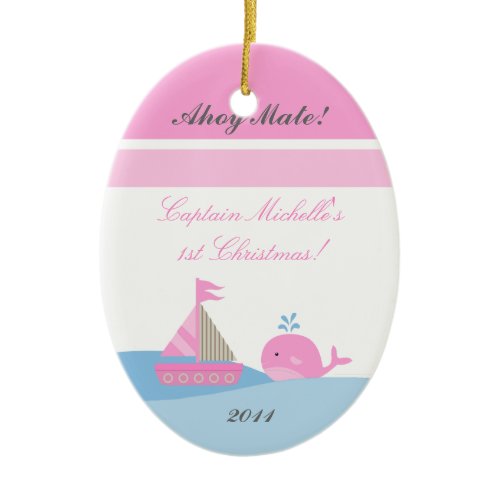 Personalized Custom Ornament Pink Sail Boat Whale