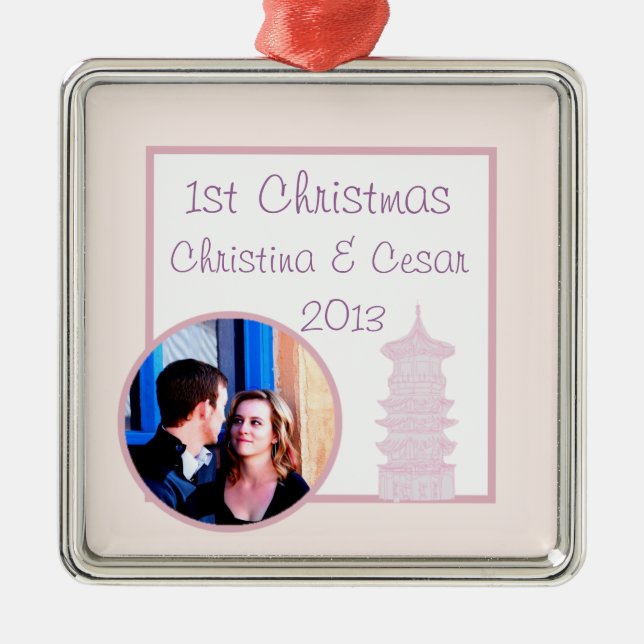 Personalized Custom Ornament Purple Pink Lantern/F (Front)