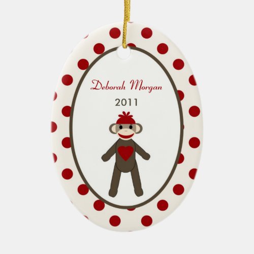 Personalized Custom Ornament Red Sock Monkey