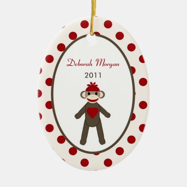 Personalized Custom Ornament Red Sock Monkey (Front)