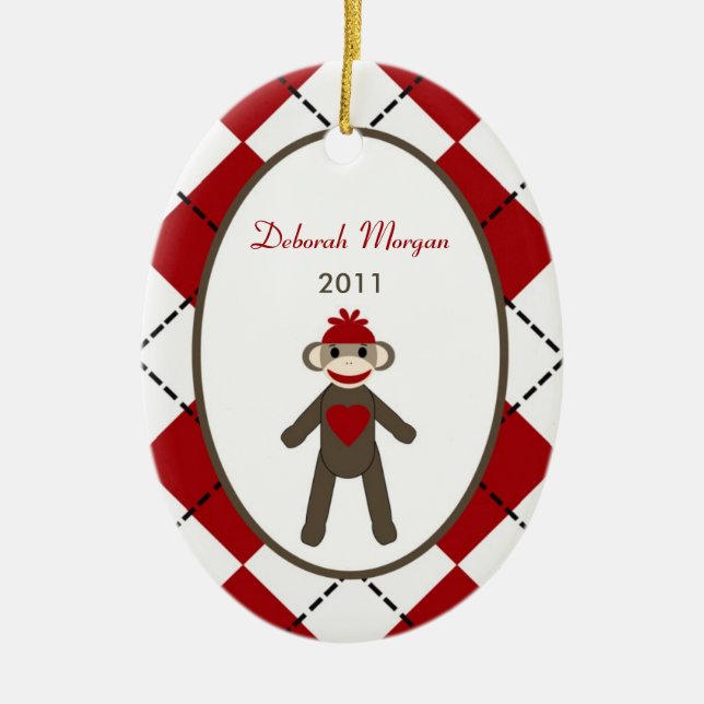 Personalized Custom Ornament Red Sock Monkey (Front)