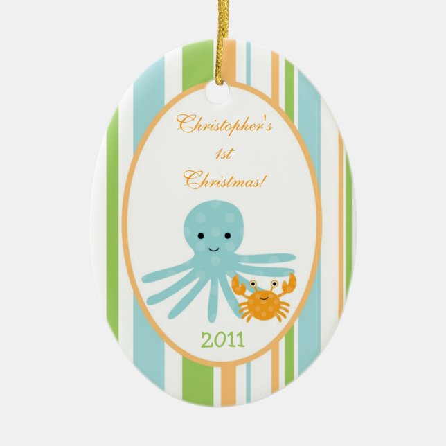 Personalized Custom Ornament Striped Ocean Sea (Front)